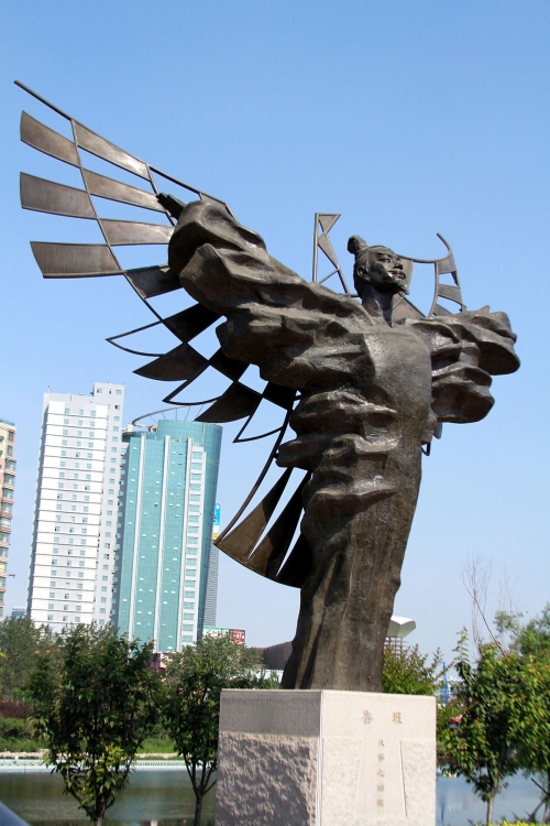 Sculpture of Lu Ban, Chinese carpenter, engineer, philosopher, inventor, military thinker and statesman. Photograph by Rolfmueller